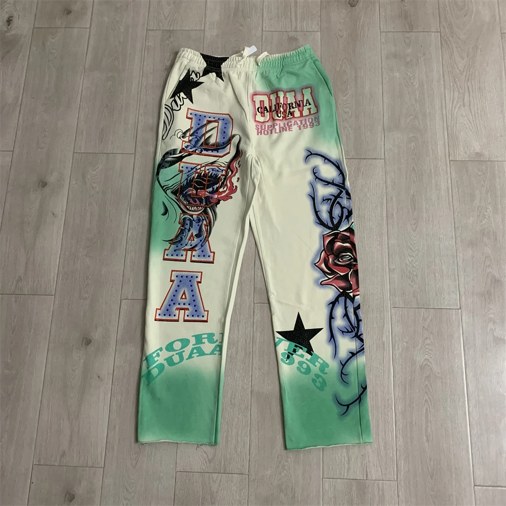 26ss DUAA Tie-dye Broken Hole Inlaid With Diamonds SWEAT PANT Men Women Trousers Jogger Drawstring Sweatpants