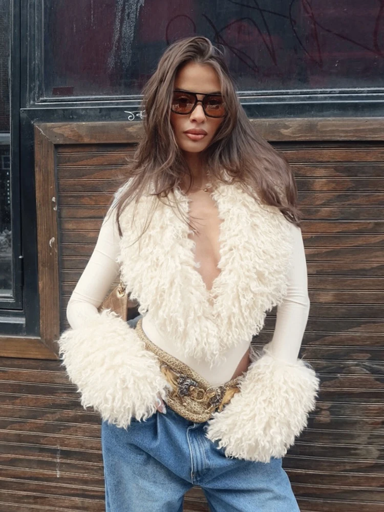 Sisterlinda Deep v-Neck Sexy Bodysuits Women  Patchwork Plush Autumn Winner Style Skinny Fashion Elasticity Midnight Streetwear