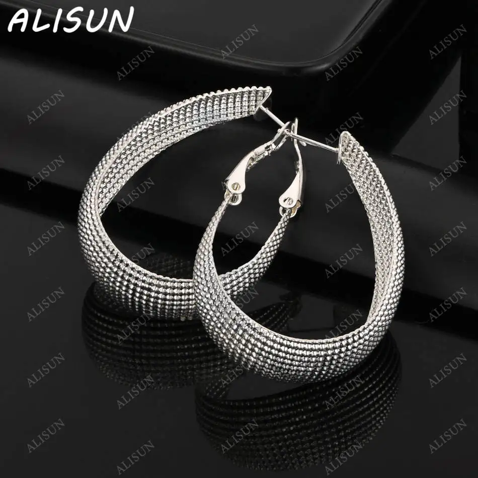 

ALISUN 925 Sterling Silver 30mm Water Drop Hoop Earrings For Women Charm Trend Birthday Gifts Fashion Party