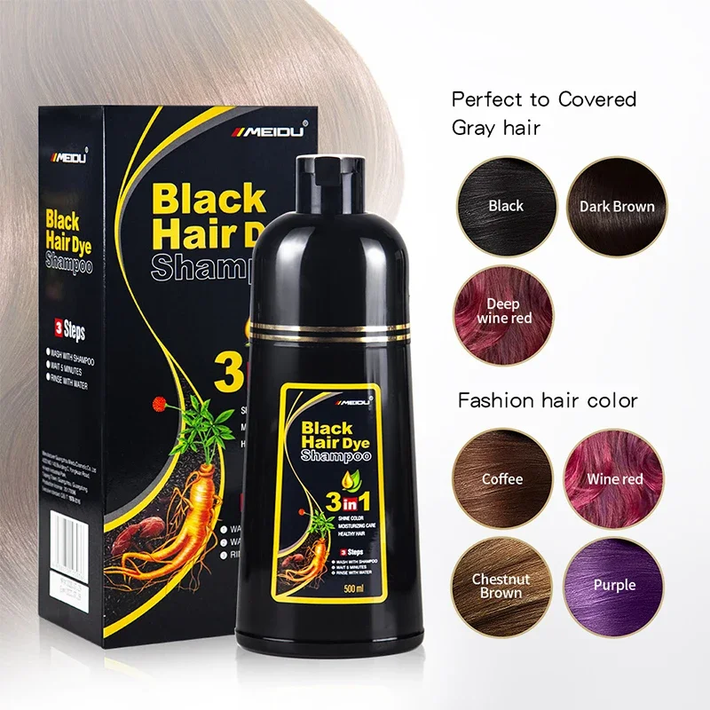 Champú colorante instantáneo 3 en 1 para hombres y mujeres, tinte para el cabello Natural de Color negro, marrón a base de hierbas, púrpura, champú para teñir el cabello