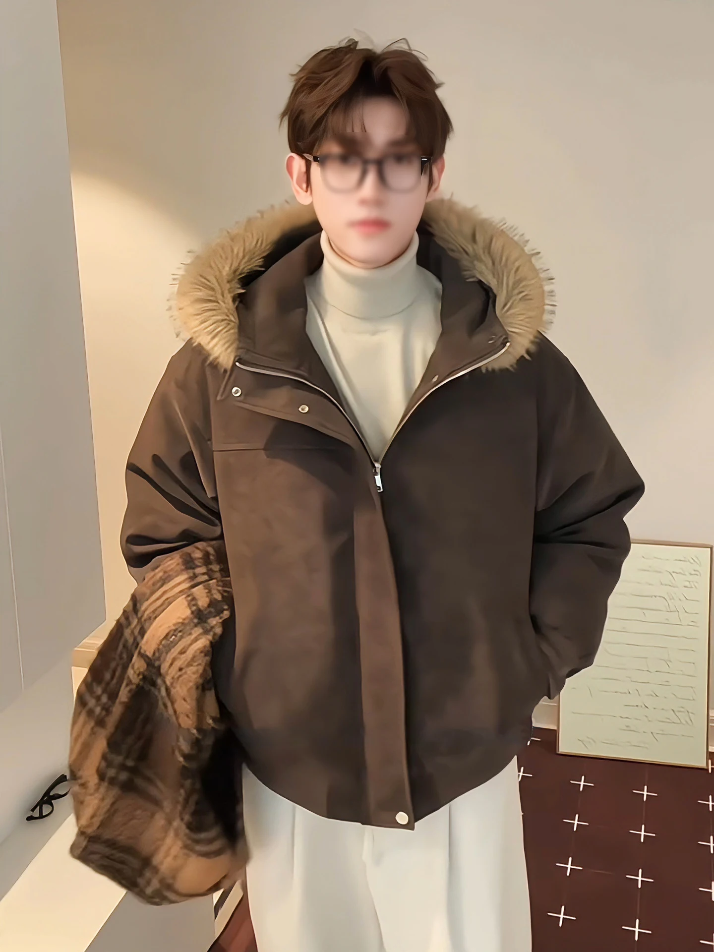 

Коричневое пуховое пальто из искусственной кожи с капюшоном, мужское зимнее хлопковое пальто Faion Merger, стеганая теплая верхняя одежда для молодежи