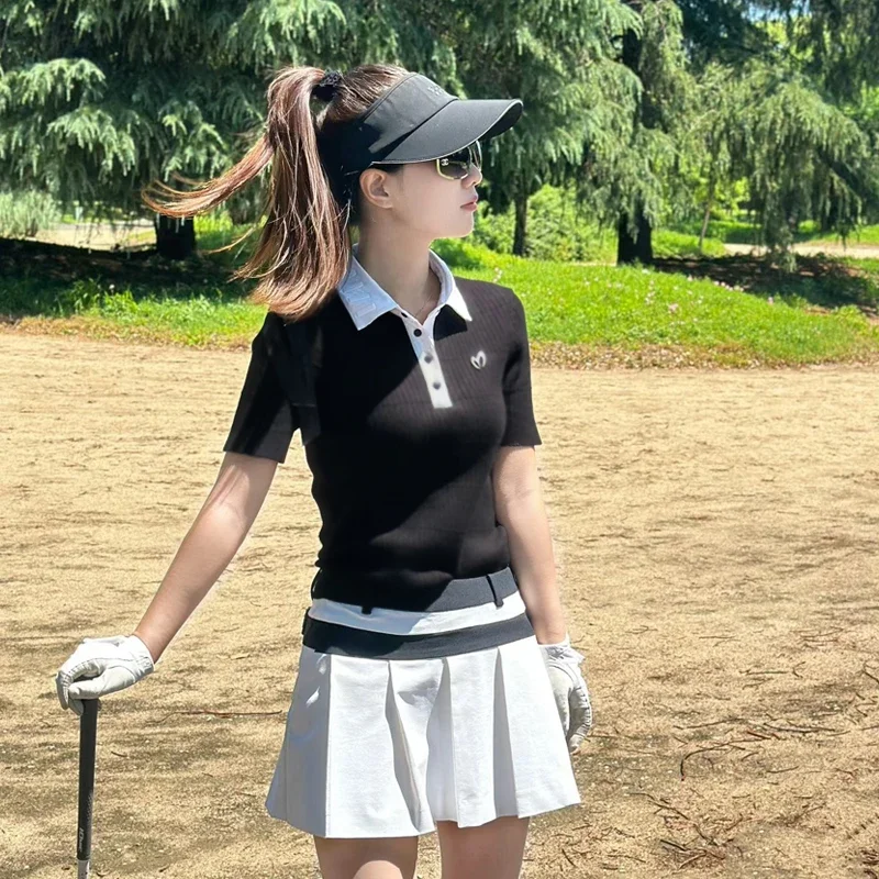 

Women's Summer Golf Polo, Contrast Collar Short Sleeve Top, 4-Way Stretch & Quick-Dry Slim Fit Design