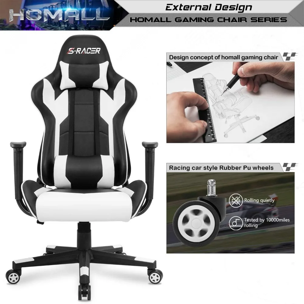 Ergonomischer Computer-Schreibtischstuhl aus Leder mit hoher Rückenlehne, verstellbarer, drehbarer Executive-Bürostuhl im Racing-Stil für bequemes Gaming und