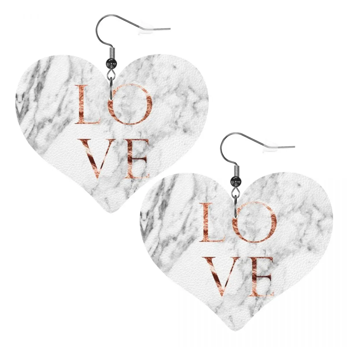 Custom Rose Gold Marble LOVE Dangle Drop Earrings Leather Earrings for Women Fashion Modern Abstract Texture For Valentine's Day