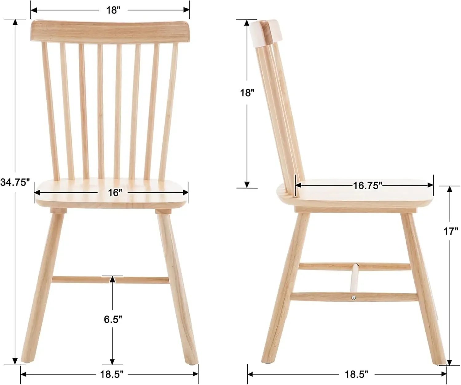 Farmhouse Style Windsor Chairs Set of 4 Vintage Kitchen & Dining Room Chairs with Spindle Back Comfy Armless Solid Wood Side Cha