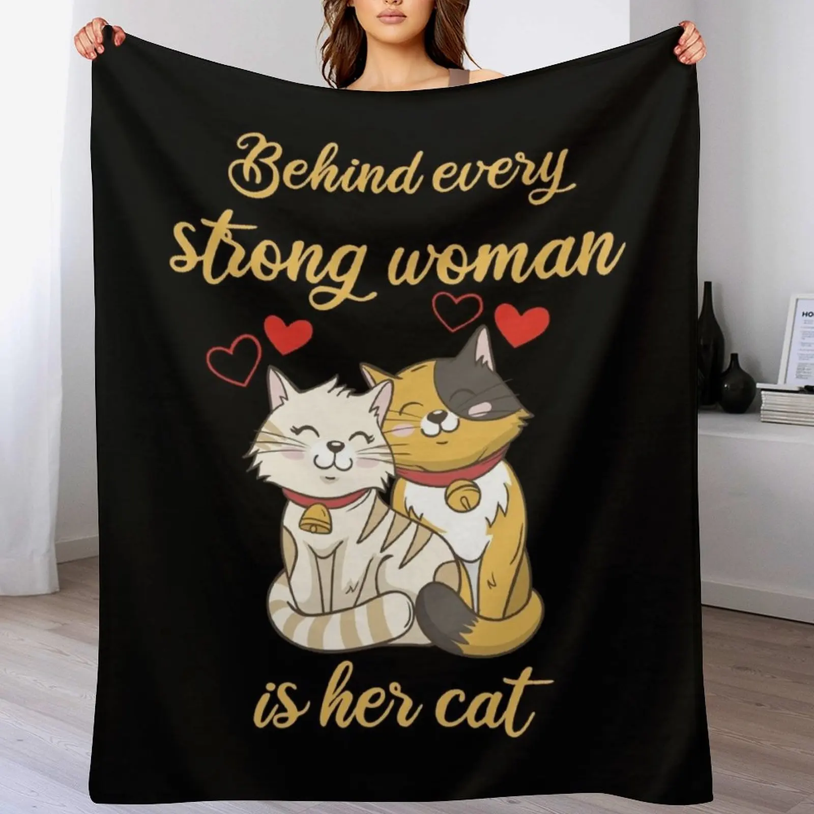 

behind every strong woman is her cat Throw Blanket Thermals For Travel Luxury Throw heavy to sleep Blankets