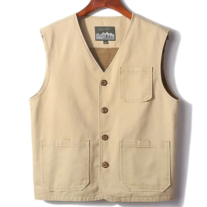 New Plus Size M-8XL V-neck Military Tactical Vest Men Cotton Sleeveless Jacket Outdoor Fishing Waistcoats Multi-pockets Biker