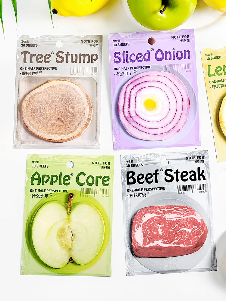 30Pcs Cute Apple Lemon Beef Sticky Notes Message Notes Paper DIY Memo Pad Decoration Scrapbooking Diary Collage Kawaii Notepad