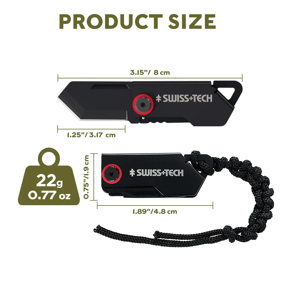 SWISS TECH Piccolo coltello pieghevole Portachiavi Mini coltelli tascabili per autodifesa EDC Utility Box Cutter Gadget Cordino portatile in corda
