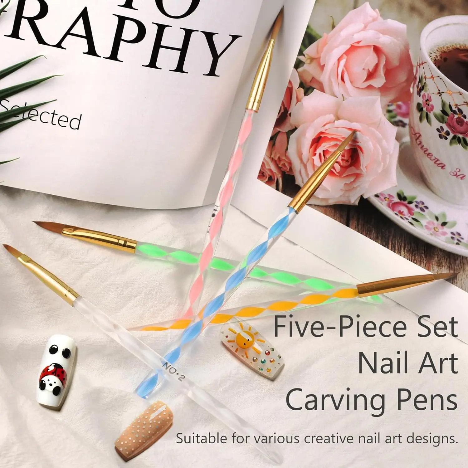 LINMANDA 5 قطعة أظافر تركيب من الأكريليك فرشاة بطانة فرشاة مانيكير نقطة الحفر رسم اللوحة طقم أدوات DIY بها بنفسك مسمار الفن Designsv