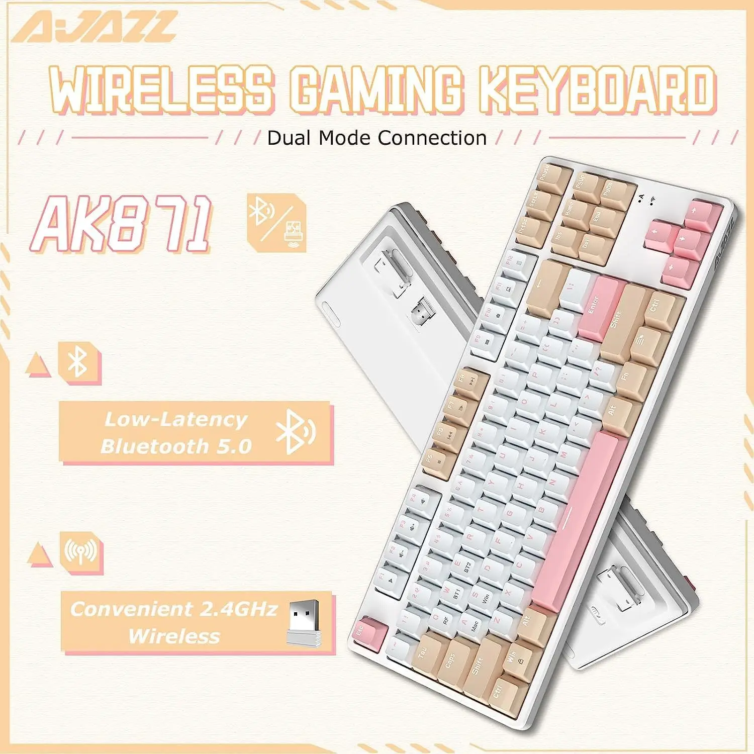 AJAZZ AK871 Tastiera meccanica wireless dual mode Bluetooth 2.4G Continuità Tastiera da gioco hot swap a tasti completi 87 tasti