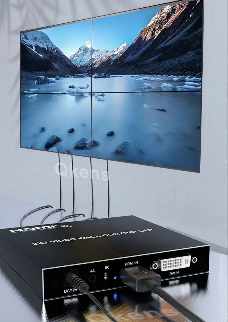 4K 2x2 DVI HDMI Video Wall Controller 1080P 60Hz 1X2 1X3 1X4 2 3 4 Multi Screen Splicing Processor 4 TV Splicer Box 180° Flip