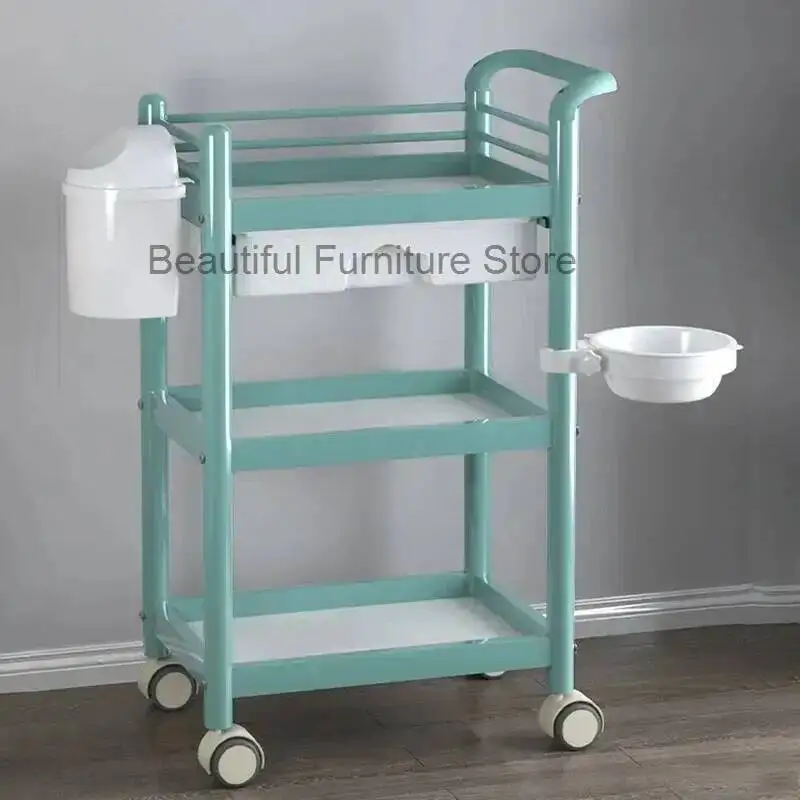 

Multi-layer Trolleys Iron Simple Salon Rack Wrought Modern Salon Furniture Beauty Salon Creative Household Trolley with Wheels