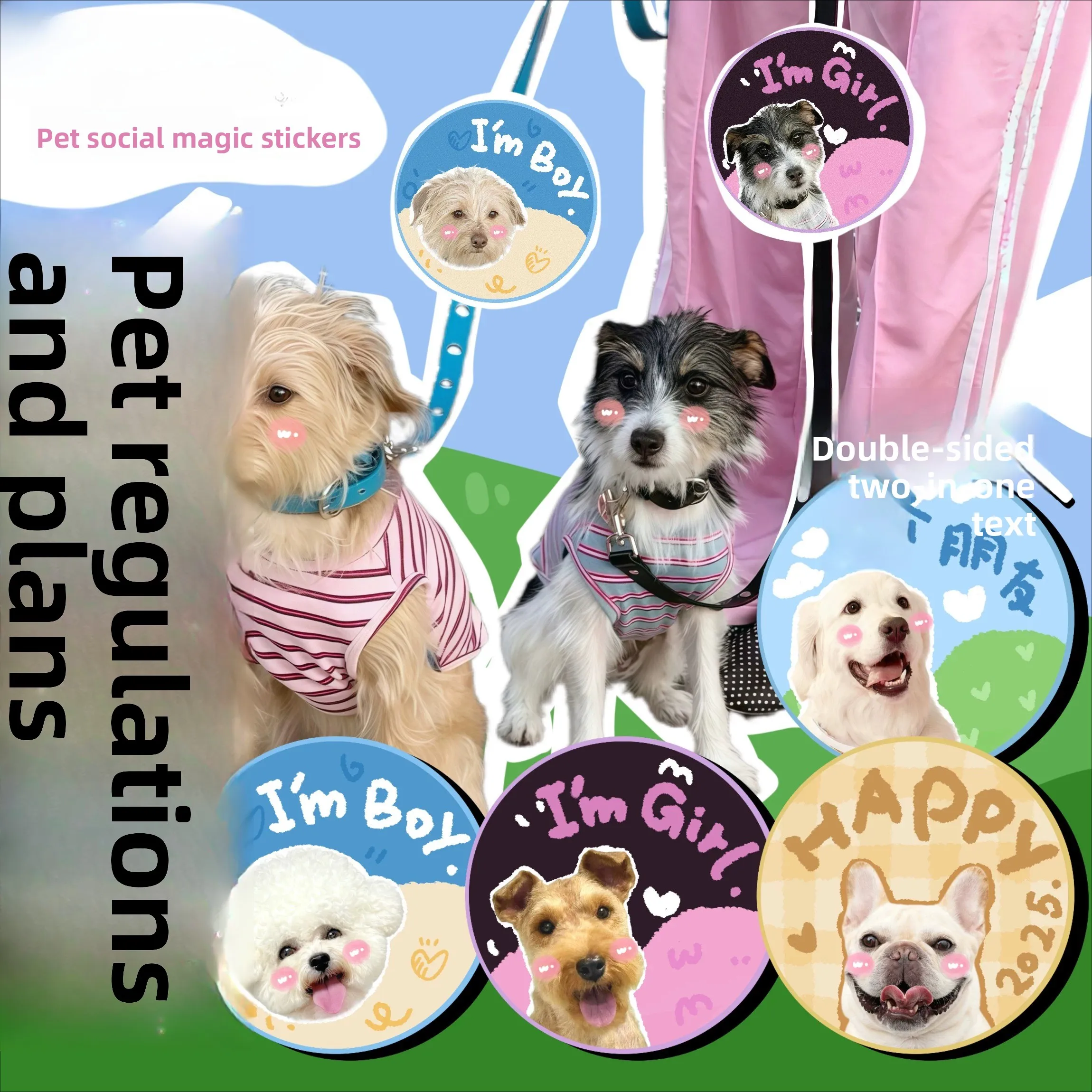 DIY Double Sided Dog Social Display Tag Hook Loop Sticker Satin Pet ID Badge For Dog Harness Collar Outdoor Walking