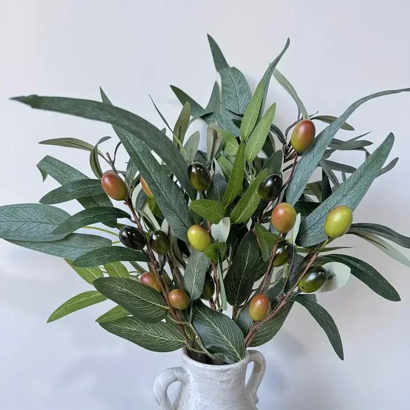 Lebensechte Olivenzweige, künstliche Olivenblätter und Olivenbeerenstiele, künstliche Pflanzen für Zuhause, Hochzeit, DIY-Dekoration, Weihnachtsfeier – Detail 1