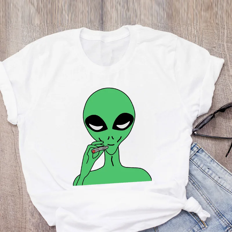 Magliette grafiche aliene stampa cartone animato Y2k vestiti signore divertenti Streetwear Tees T-shirt da donna carino bianco top abbigliamento femminile