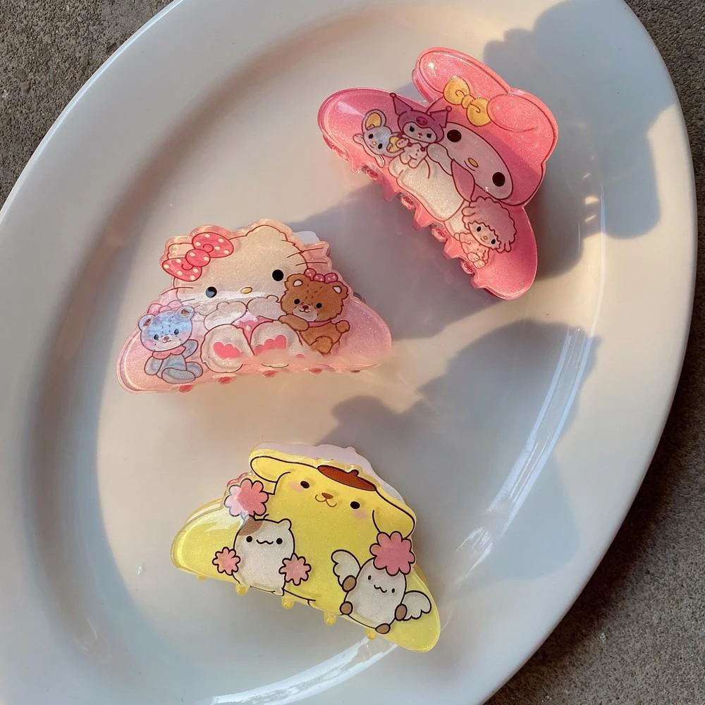 Hello Kitty Sanrio Acrylic Hair Claw Clip Cinnamoroll Kuromi Kawaii Hair Clip Shark Clip Anime Hair Accessories Girls Cute Gift