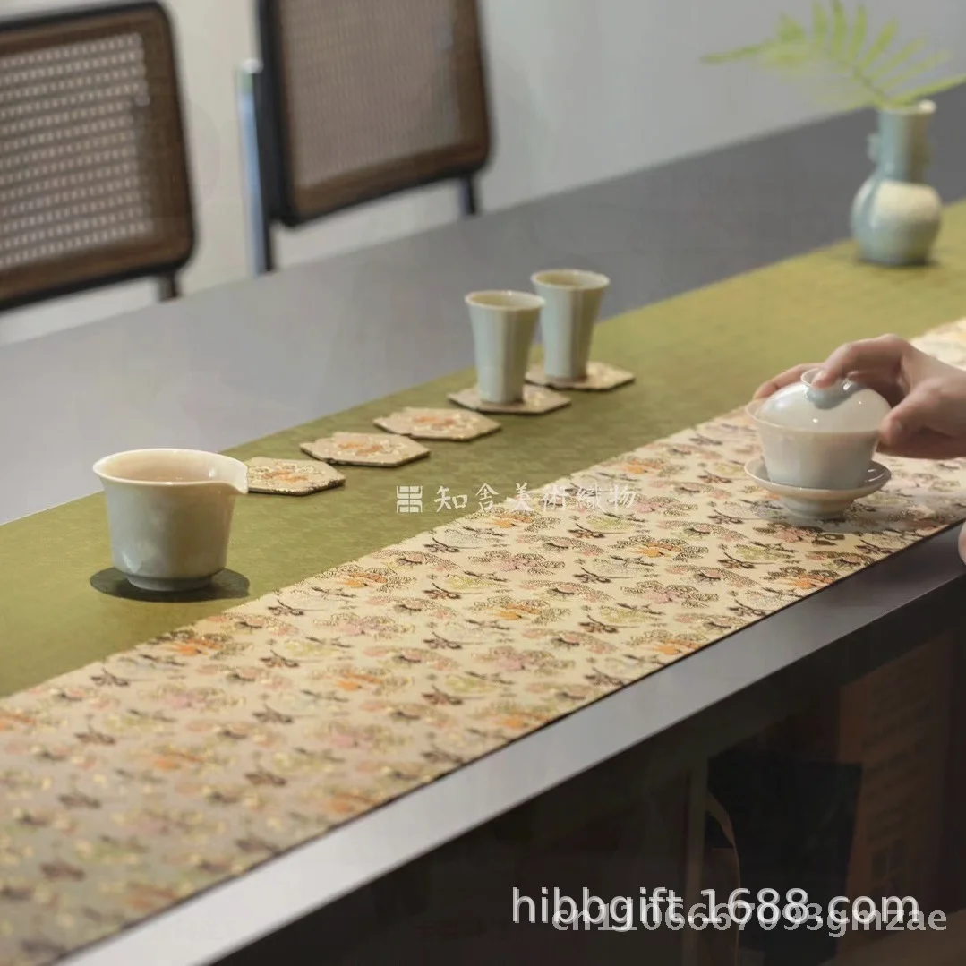 

Zhishe Double-Sided Tea Mat Ruicai Xuanniao Rhombus Pattern Brocade Fabric Table Flag Tea Curtain for Tea Ceremony