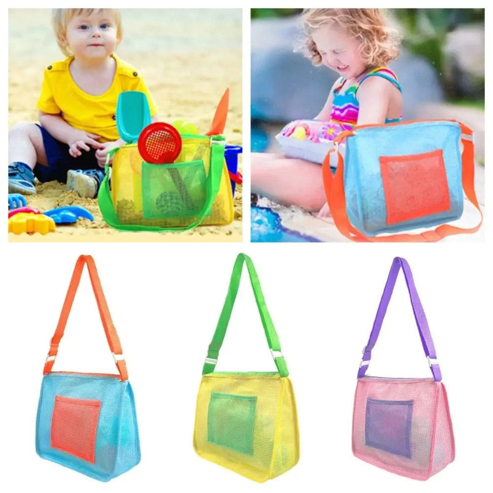 Zipper Mesh Beach Bag Foldable Ventilated Shell Storage Bag with Mini Pocket Portable Versatile Tote Bag Beach Trips