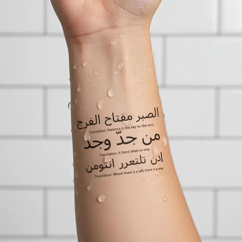 5Pcs Arabic Quote Waterproof Temporary Tattoo Stickers, Long-lasting Waterproof For Arm, Leg, Chest