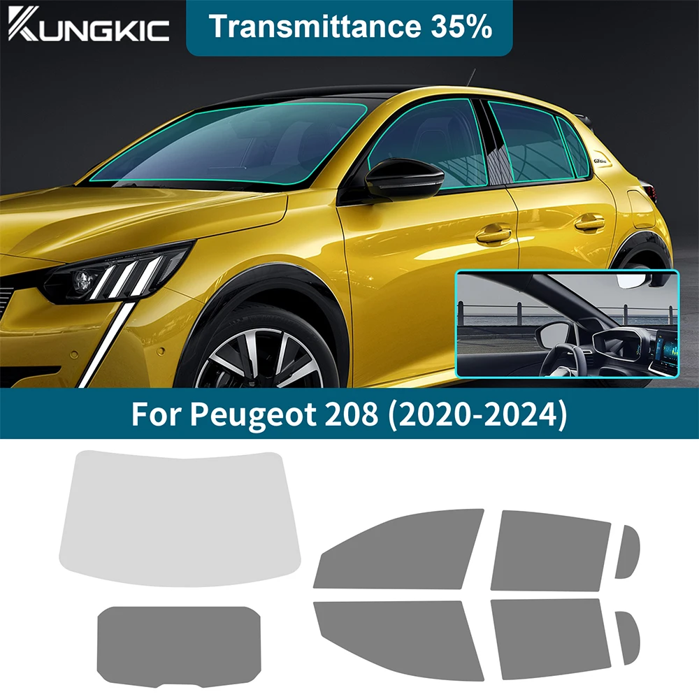 

For Peugeot 208 2020 2021 2022 2023 2024 Pre Cut All Sides Window Film Tint Shade % Window Foils Solar Privacy UV Protection