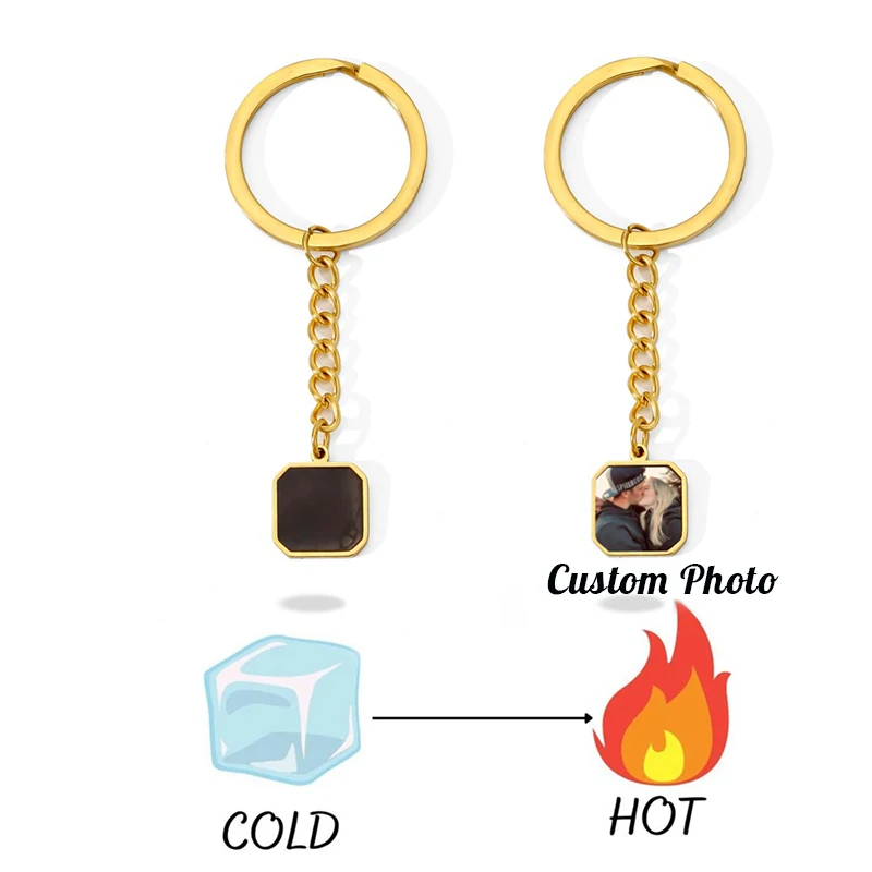 Custom Photo Heat Activated Magic Keychains Personalized Picture Square Keychain for Women Men Trendy Hi-pop Memory Jewelry Gift