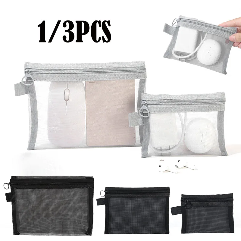 Bolsa de cosméticos de malla para mujer, bolsa de almacenamiento de viaje para maquillaje, organizador, bolsa de maquillaje para mujer, estuche de belleza portátil pequeño y grande