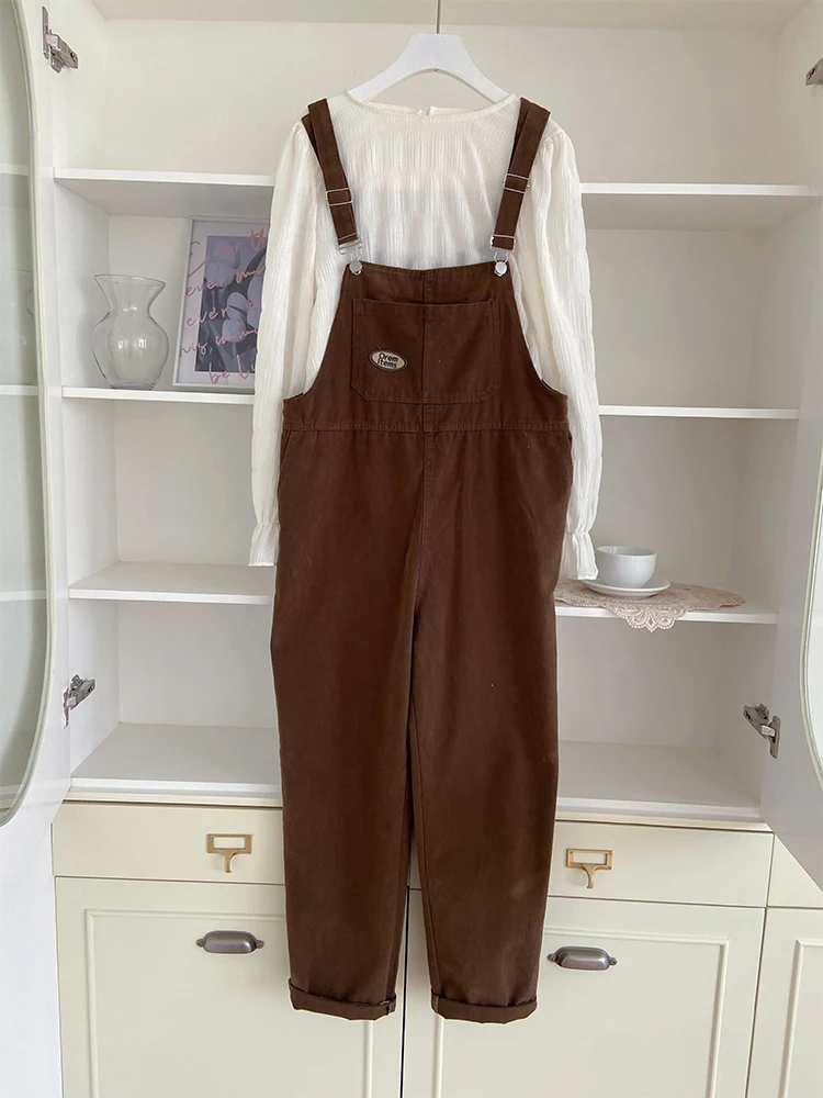 Vintage Denim Overalls Women Summer 2022 New American vintage brown Jumpsuits loose straight pants Y2K Women Jeans