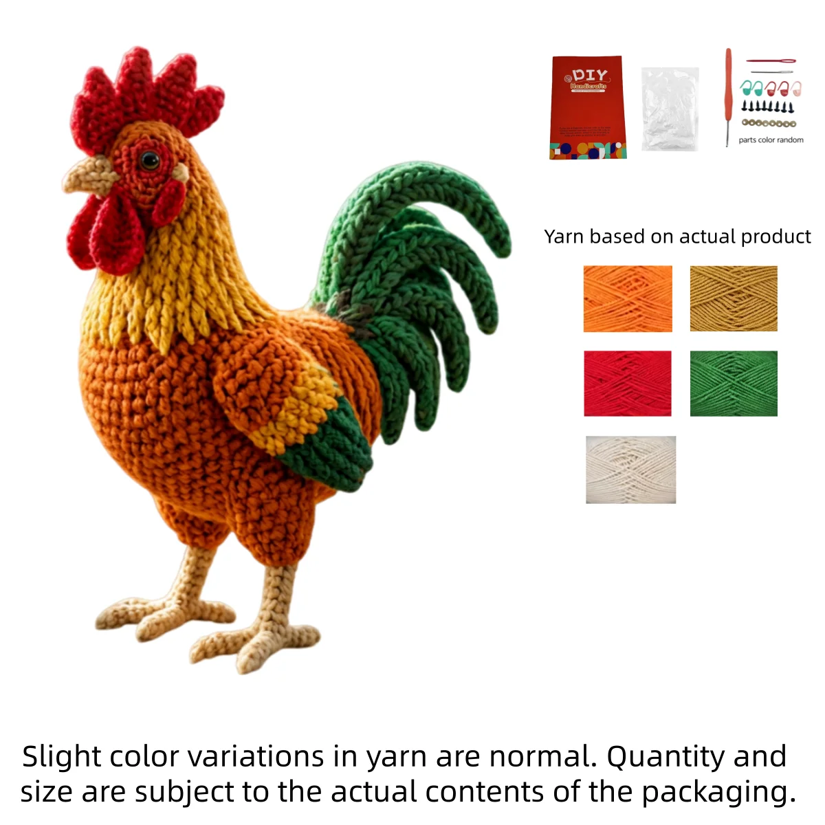 1 Set Complete Rooster Amigurumi - Adult Crochet Handmade Beginner Animal Crochet Kit - Handmade Crochet for Craft Lovers - Crochet Kit for Adults - Crochet Kit Includes Basic English Stitch Instructions - with Step-By-Step PDF Text Tutorial - Creat