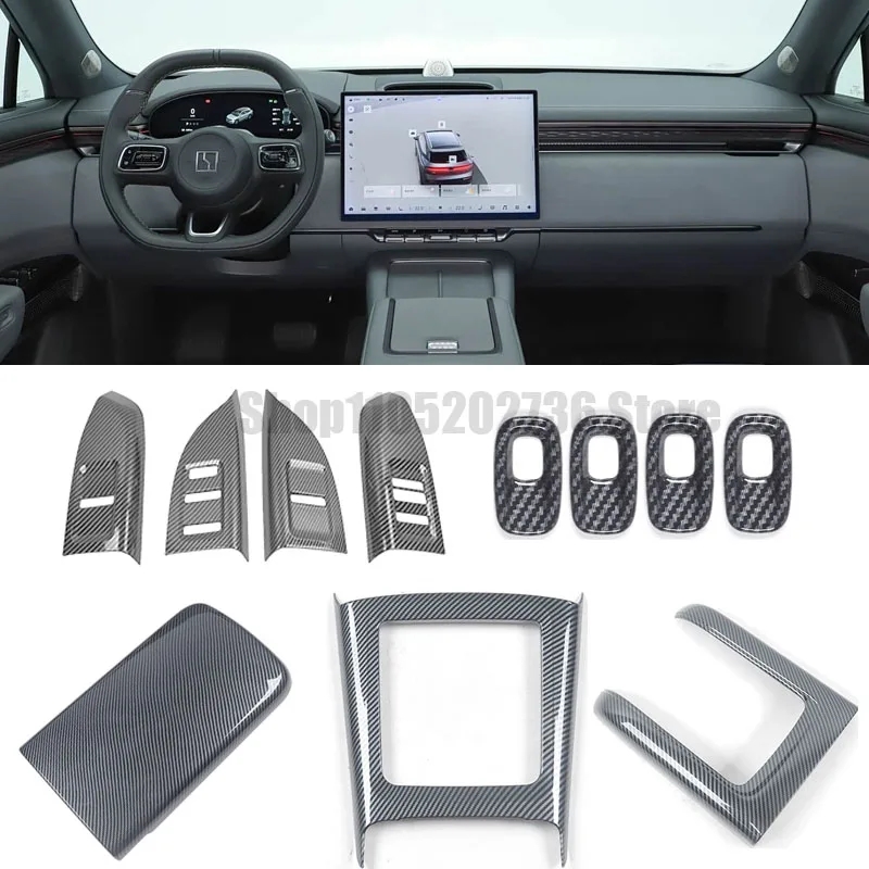 Carbon Fiber Look Protection Cover Creative Sticker Compatible with ZEEKR 7X 2025 2026 Center Control Cup Panel Door Cover