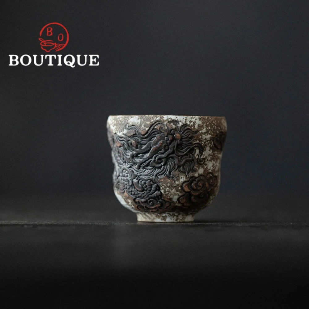 60ml Handmade Relief Ink Dragon Ceramic Tea Cup Creative Gourd Master Cup Japanese Small Master Cup Kung Fu Teaset Utensil Gift
