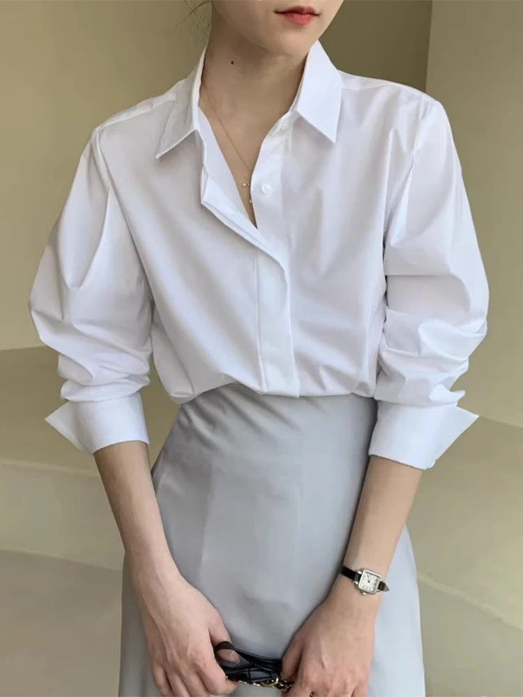 

SuperAen Single-breasted Puff-sleeve Shirt for Women's Spring and Autumn New Long-sleeved Solid Color Fashion Shirts