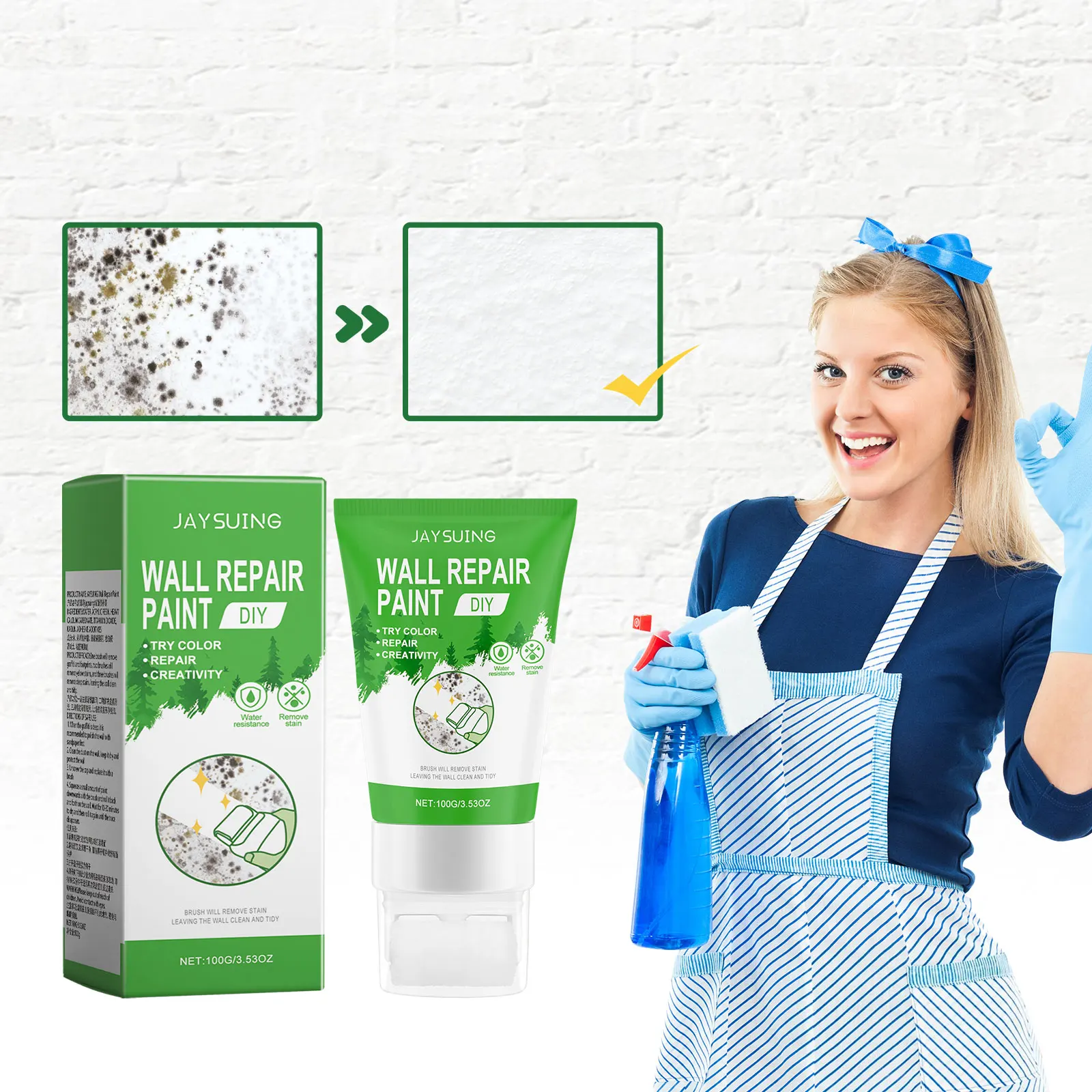 Jaysuing Wall Repair Paint Multi Purpose Household Wall Surface Floor Stains Graffiti Coverage Repair Primer