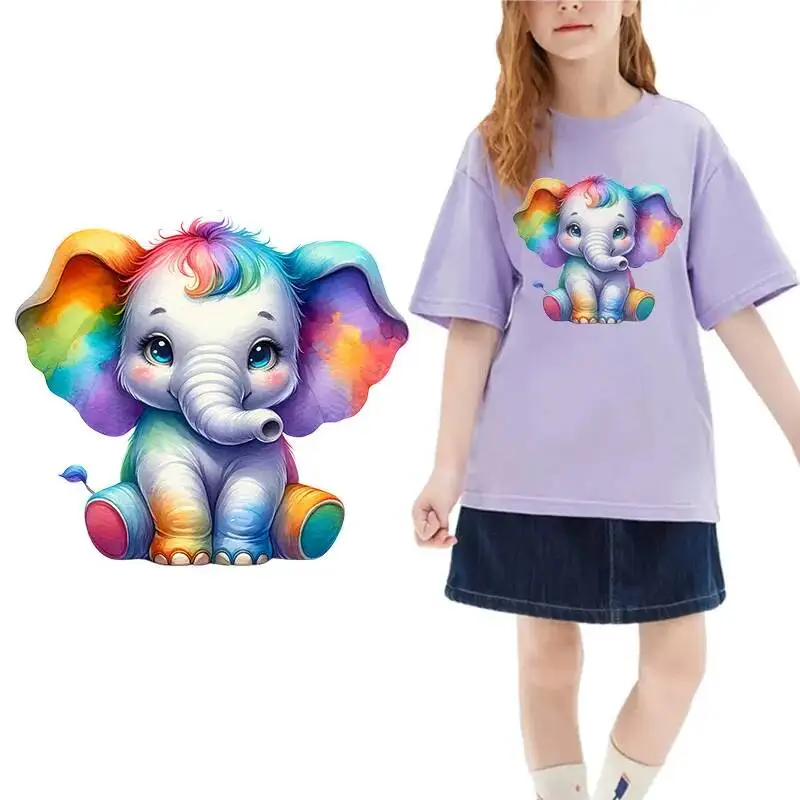Cute Colorful Cartoon Animals Iron On Transfer Vinyl Heat Transfer Thermal Stickers On Clothes Kids Appliques