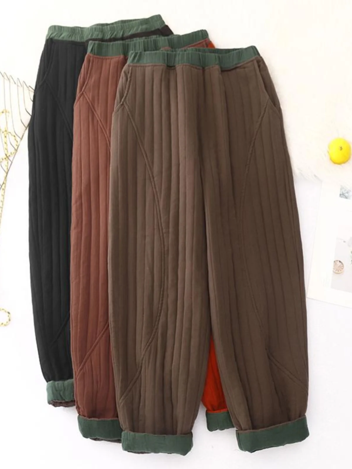 

Women's Retro Thi Warm Cotton Pants Loose plus Size Casual Harlan Winter Long Pants High Waist Straight Leg Regular Sve