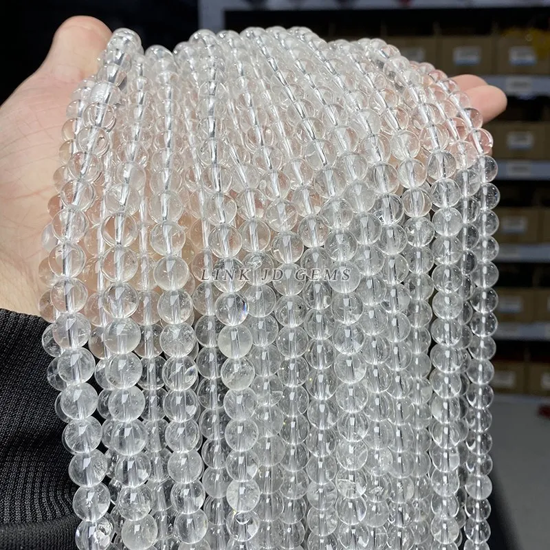 5A Natürliche Quarzperlen, runde lose Spacer-Perlen, weißer Kristall, 4, 6, 8, 10, 12 mm, Größe wählen, für Schmuckherstellung, Armband, Halskette – Detail 7