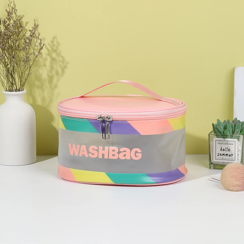 New Letter Printed PU Cosmetic Bag Waterproof Fashionable Simple Frosted Stitching Home Solid And Practical Travel Storage Bag