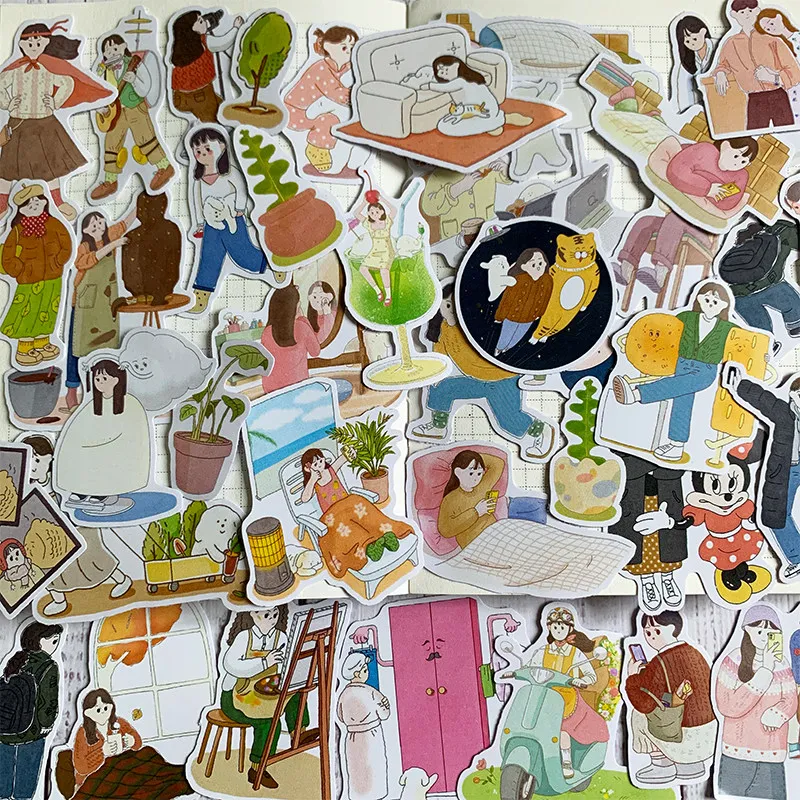 INS Style Girl Daily Life Illustration Decorative Stickers DIY for Album Laptop Phone Case Journal Scrapbook
