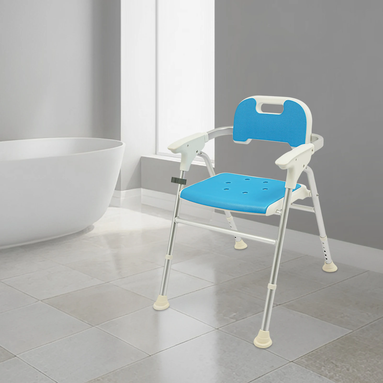 Shower Chair Adjustable Foldable Bath Seat for Elderly Disabled Adults, Heavy Duty Shower Stool with Backrest Armrests, 330LBS Capacity image 3