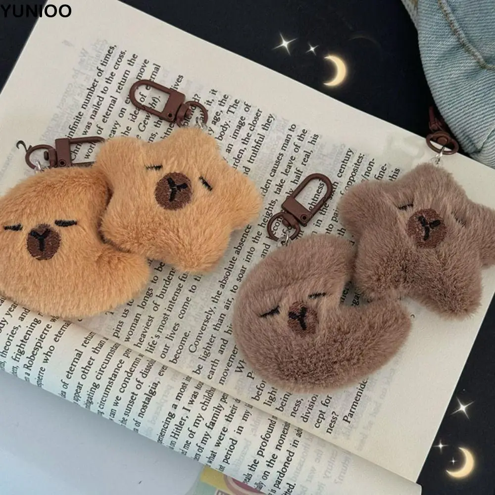 Soft Capybara Plush Keychain Cartoon Pentagram Hape Capibara Doll Plush Keyring Simulation Stuffed Chirping Kapibara Pendant