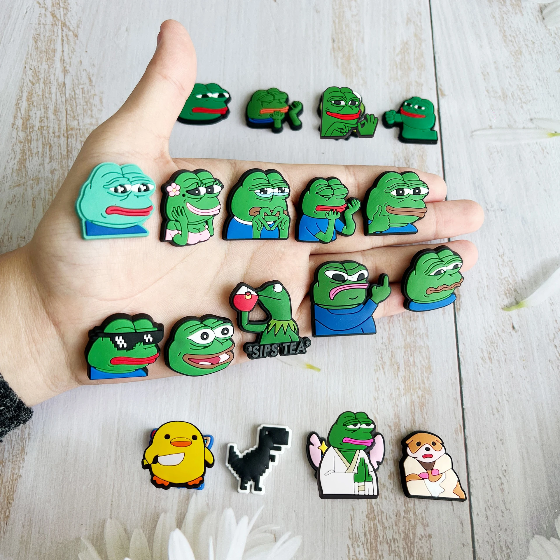 New Arrival Cute Sad Frog Shoe Charms for Crocs Accessories Bracelet Wristband DIY Decoration Kids Men Women Party Gifts