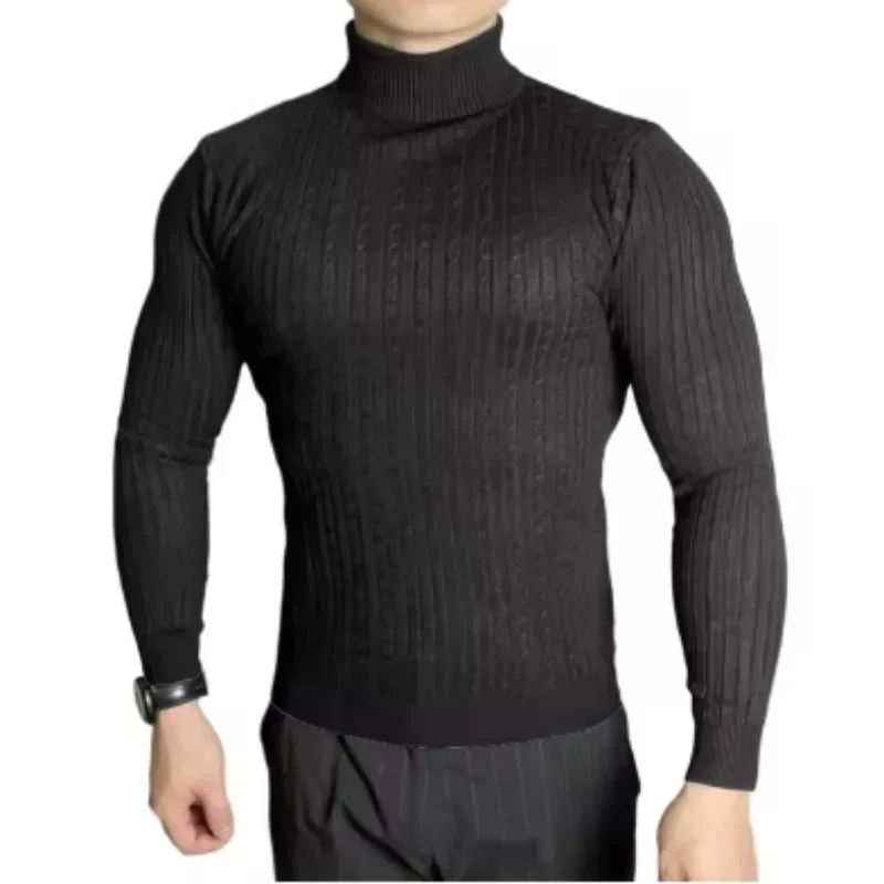 Autumn Men's Long Sleeve Knitted Sweaters Solid Color Breathable Turtleneck Pulloverr Winter Warm Sweatshirts Outdoor Streetwear