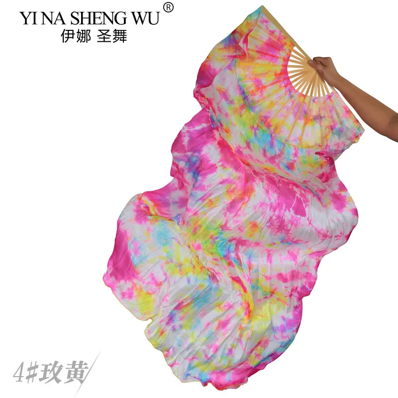100% Echte Zijde Fan Sluiers voor BellyDance 1 paar/2 stuks Tie-geverfde Dansen Zijden Fan Sluier voor Stage Performance Praktijk Fan Volwassen Meisjes