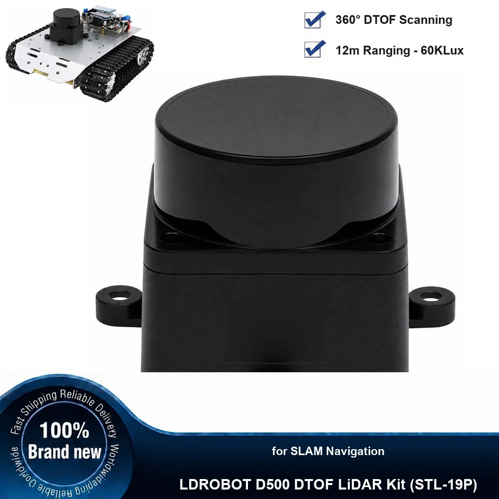 LDROBOT D500 LiDAR Kit DTOF Laser Radar 360° Scanner 12m Ranging 60KLux Anti-Sunlight ROS1/ROS2 for SLAM Navigation（STL-19P）