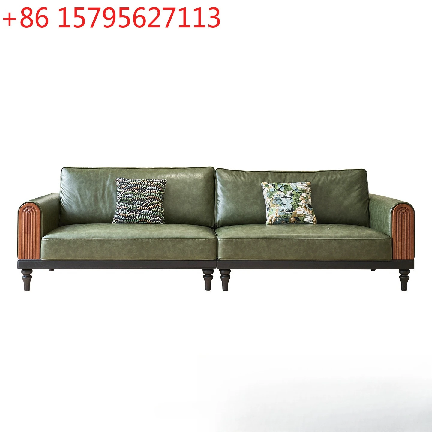 French medieval oil wax leather sofa retro sofa living room light luxury American multi-person sofa