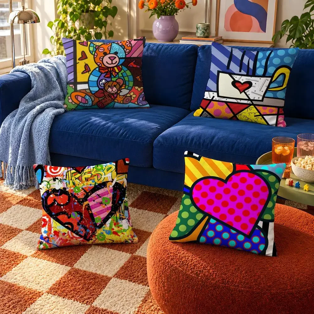 Artist Romero Britto Happy Art Movement Cushion Cover Throw Pillow Soft Short Plush Cozy Durable For Sofa Bedroom Home Decor