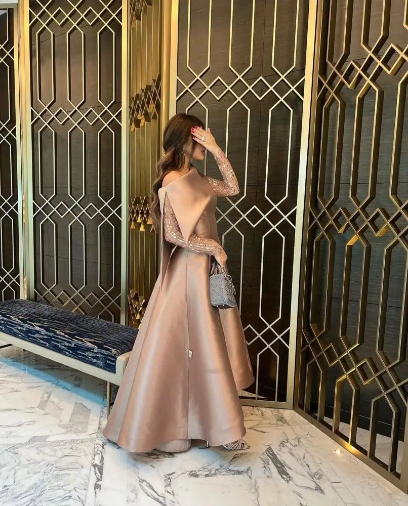 فساتين سهرة فاخرة من الساتان الشامبانيا بكتف واحد من Jirocum قابلة للفصل ومطرزة بأكمام شفافة متوهجة فساتين حفلات ميدي للحفلات الراقصة #4