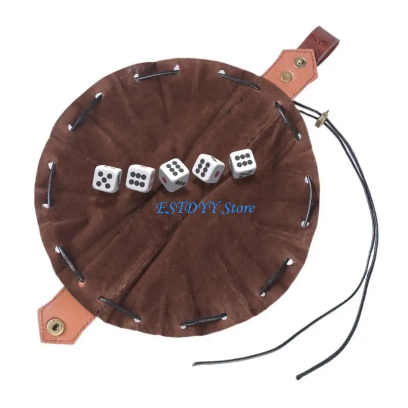 

G6DE Portable Drawstring Bag Medieval PU Leather Belt Vintage Purse Halloween Jewelry Dices Bag Cosplay Supplies
