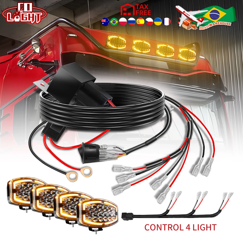 Kit de câblage CO LIGHT pour utilisation tout-terrain, faisceau de câblage 4 fils 12V avec interrupteur, relais et fusible pour barres lumineuses LED, feux antibrouillard, feux de travail, feux de conduite