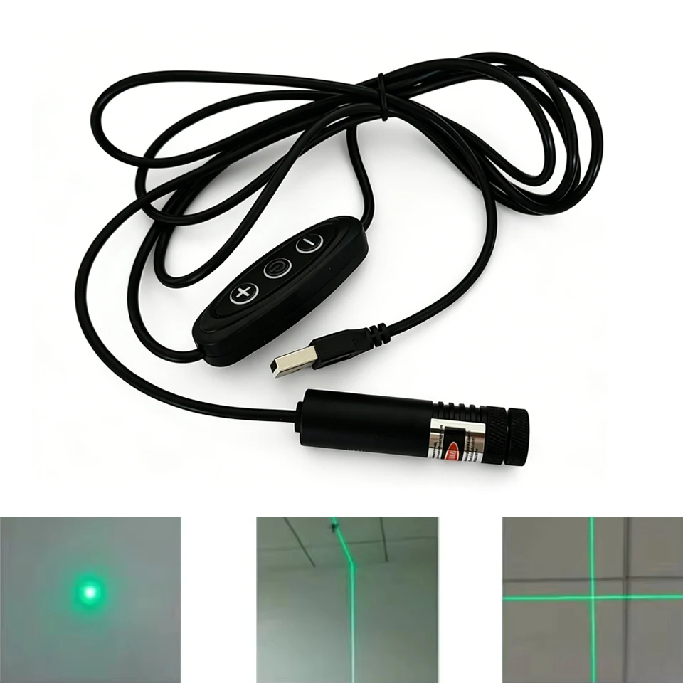 10/50/100/200mW Green Dot/Line/Cross 520nm Focusable Laser Module USB Woodworking Positioning